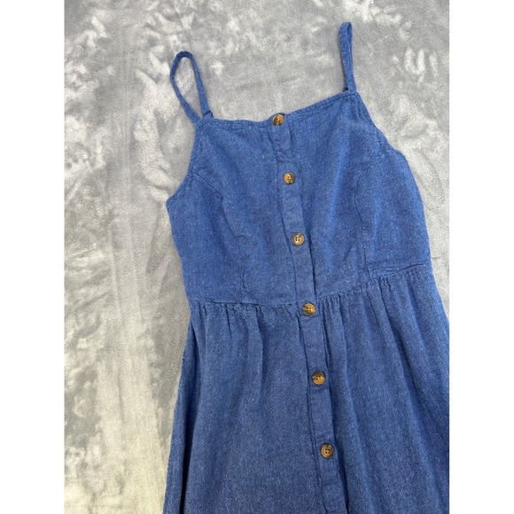 Old Navy Dresses & Skirts - Old Navy Blue Linen Blend Button Front Midi Dress Smocked Back Small